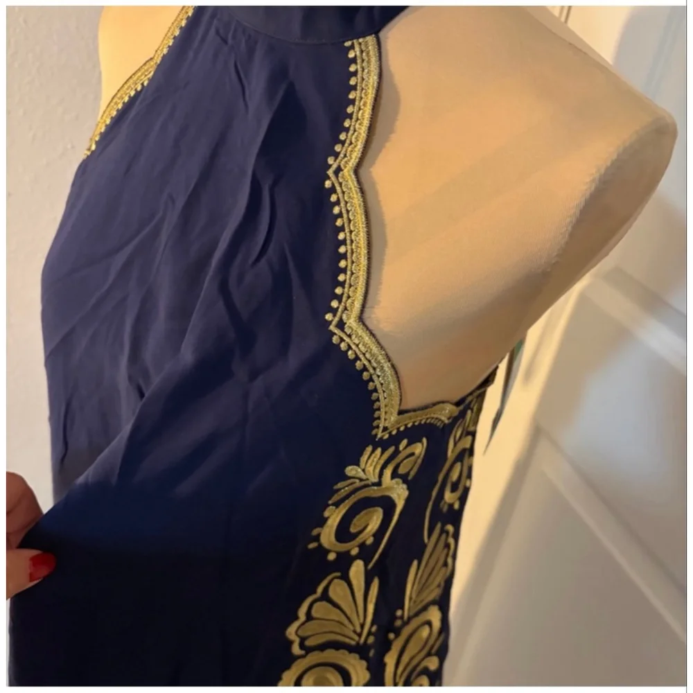 Lilly Pulitzer Navy Gold Embroidered Halter Dress Small NWT - Picture 3 of 11